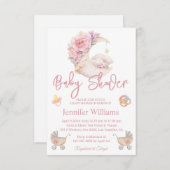 女の子の赤ちゃんシャワー水カラーフローラムーンピンク 招待状 (正面/裏面)