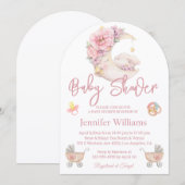 女の子の赤ちゃんシャワー水カラーフローラムーンピンク 招待状 (正面/裏面)