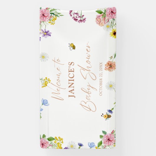 女の子の赤ちゃんシャワー甘い可能なビーフローラ背景 横断幕 (縦)