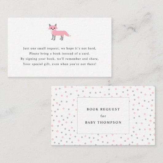 女の子の赤ちゃんシャワー用キツネブックリクエストカード エンクロージャーカード (正面/裏面)