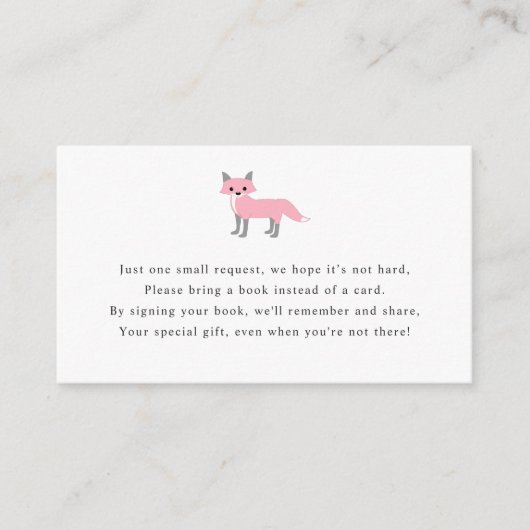 女の子の赤ちゃんシャワー用キツネブックリクエストカード エンクロージャーカード (正面)