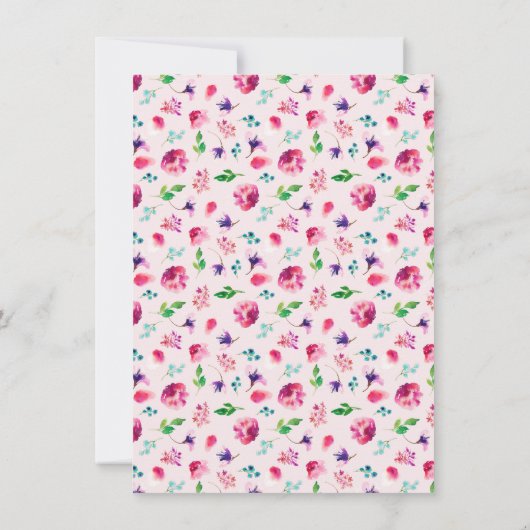 女の子の赤ちゃんシャワー用ピンクフローラベビーカー 招待状 (裏面)