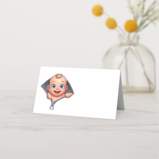 女の子の赤ちゃんシャワー白ありがとう プレイスカード (正面)