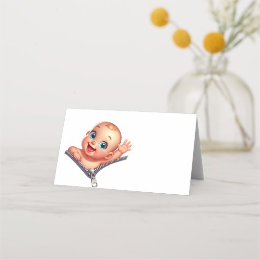 女の子の赤ちゃんシャワー白ありがとう プレイスカード (正面)