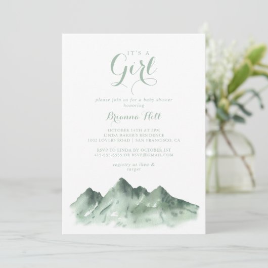 女の子の赤ちゃんシャワー緑の山国 招待状 (スタンド正面)
