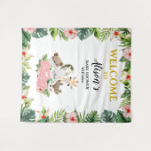 女の子の赤ちゃんシャワー背景 |金ゴールドSafariの友達 タペストリー (正面(横))