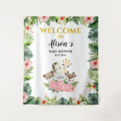 女の子の赤ちゃんシャワー背景 |金ゴールドSafariの友達 タペストリー (正面)