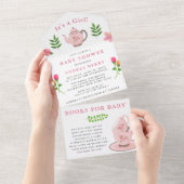 女の子の赤ちゃんシャワー茶のパーティー オールインワン招待状 (貼ってはがせる)