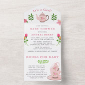 女の子の赤ちゃんシャワー茶のパーティー オールインワン招待状 (内側)