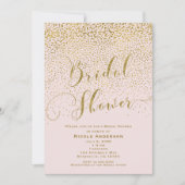 女の子の赤ちゃんシャワー赤面ピンク&金ゴールド紙吹雪 招待状 (正面)