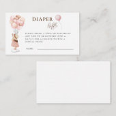 女の子の赤ちゃんシャワー飛んでいるバルーンおむつラッフル エンクロージャーカード (正面/裏面)