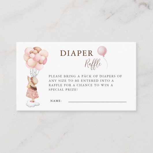 女の子の赤ちゃんシャワー飛んでいるバルーンおむつラッフル エンクロージャーカード (正面)