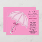女の子の赤ちゃんシャワー、かわいいベビーの傘、贈り物 招待状 (正面/裏面)