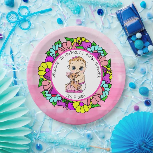 女の子の赤ちゃんシャワー、テディベアとのベビー ペーパープレート (パーティー)
