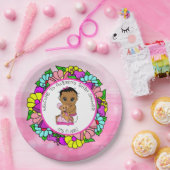 女の子の赤ちゃんシャワー、テディベアとの民族ベビー ペーパープレート (パーティー)