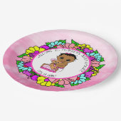 女の子の赤ちゃんシャワー、テディベアとの民族ベビー ペーパープレート (アングル)