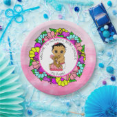 女の子の赤ちゃんシャワー、テディベアとの民族ベビー ペーパープレート (パーティー)