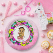 女の子の赤ちゃんシャワー、テディベアとの民族ベビー ペーパープレート (パーティー)