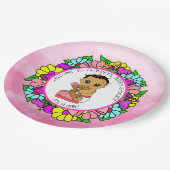 女の子の赤ちゃんシャワー、テディベアとの民族ベビー ペーパープレート (アングル)