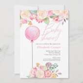 女の子の赤ちゃんシャワー ピンクの花の招待状 招待状 (正面)