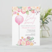 女の子の赤ちゃんシャワー ピンクの花の招待状 招待状 (スタンド正面)