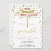 女の子の赤ちゃんシャワー ピンクゴールド おしゃれな傘 招待状 (正面)