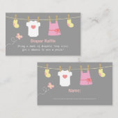 女の子の赤ちゃんシャワー、服おむつラッフルチケット エンクロージャーカード (正面/裏面)