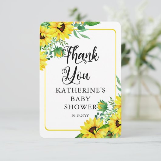 女の子の赤ちゃんシャワーBohoひまわり花ありがとう  サンキューカード (スタンド正面)