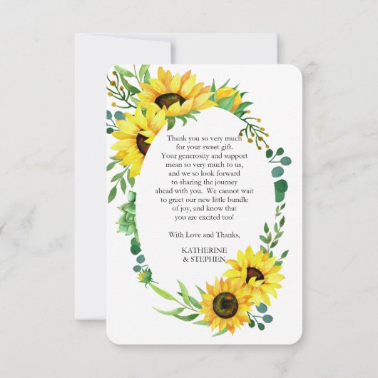 女の子の赤ちゃんシャワーBohoひまわり花ありがとう  サンキューカード (裏面)
