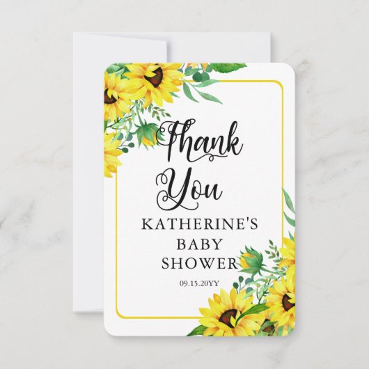 女の子の赤ちゃんシャワーBohoひまわり花ありがとう  サンキューカード (正面)