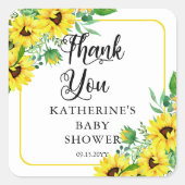 女の子の赤ちゃんシャワーBohoひまわり花ありがとう スクエアシール (正面)