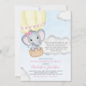 女の子の赤ちゃんシャワーbyメールピンクゾウ 招待状 (正面)