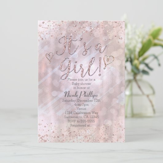 女の子の赤ちゃんシャワーShimmery真珠招待状 招待状 (スタンド正面)