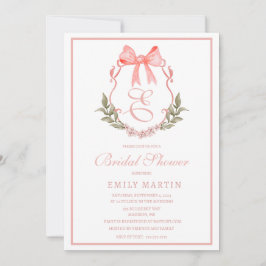 女の子の赤ちゃんシャワーWattecolorクレストとモノグラム 招待状