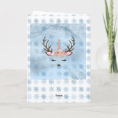 女の子の赤ちゃんブルーマーブルユニコーンハート形の雪の結晶 カード (裏面)