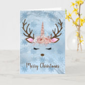 女の子の赤ちゃんブルーマーブルユニコーンハート形の雪の結晶 カード (黄色い花)