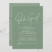 女の子の赤ちゃんモダンのシャワースクリプトエレガント緑 招待状 (正面/裏面)