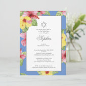 女の子の赤ちゃん命名式 ブルー ヘブライ フラワー ブルー 招待状 (スタンド正面)