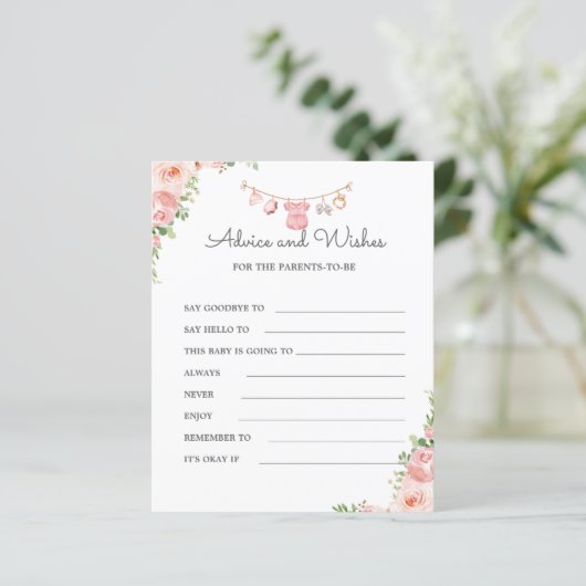 女の子の赤ちゃん服シャワーアドバイスと願い (スタンド正面)