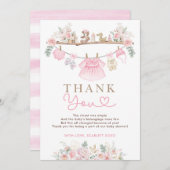 女の子の赤ちゃん服ピンクのフローラ赤ちゃんシャワー サンキューカード (正面/裏面)