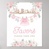 女の子の赤ちゃん服ピンクの物干し線の好意サイン ポスター (正面)