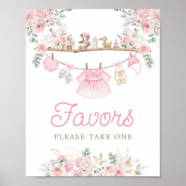 女の子の赤ちゃん服ピンクの物干し線の好意サイン ポスター