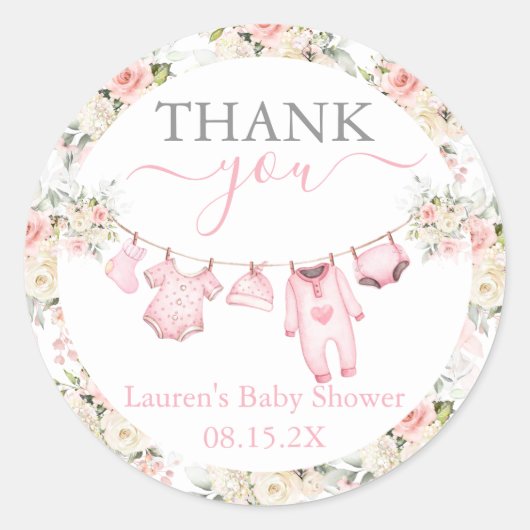 女の子の赤ちゃん服ベビーシャワー ラウンドシール (正面)