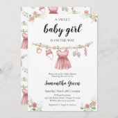 女の子の赤ちゃん服ベビーシャワー 招待状 (正面/裏面)