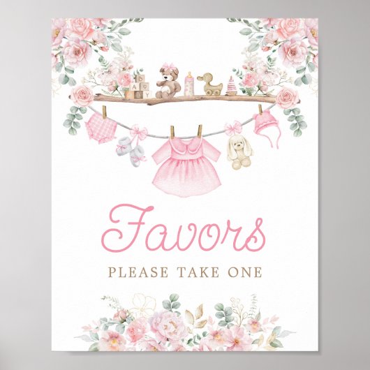 女の子の赤ちゃん服 ピンクの洗濯物ラインの好意のサイン ポスター (正面)