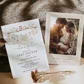 女の子の赤ちゃん服Bohoニュートラルトーンベビーシャワー 招待状