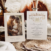 女の子の赤ちゃん服Bohoニュートラルトーンベビーシャワー 招待状