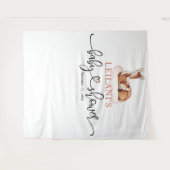 女の子の赤ちゃん歓迎シャワー ピンクの雲の背景 タペストリー (正面(横))