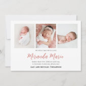 女の子の赤ちゃん誕生写真コラージュ シンプルなピンクの花 (正面)