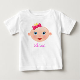女の子の赤ちゃん　かわいいベビーフェイス　ピンク ベビーTシャツ